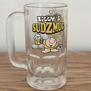 Vintage 1979 Ziggy Sudzmug Glass Beer Stein Tom Wilson Comic Strip Mug